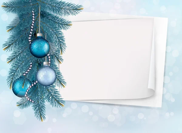 Голубой фон с рождественским листом бумаги и подарком b — стоковый вектор