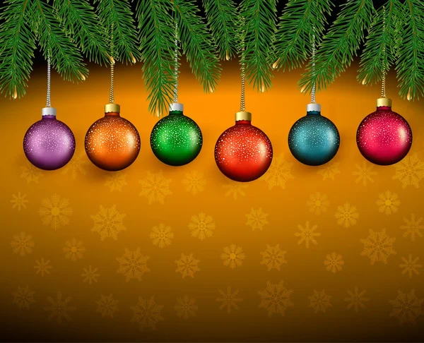 Christmas background with color balls and fir branches Vector il — Stock Vector