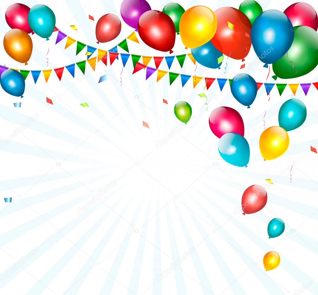 Holiday background with colorful balloons and flags. Vector