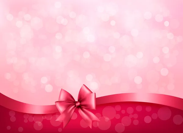 Fondo rosa navideño con lazo brillante regalo y cinta. Vector — Archivo Imágenes Vectoriales