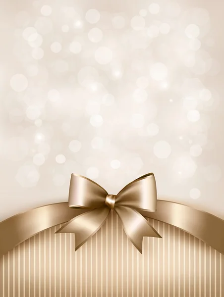 Urlaub Gold Hintergrund mit Geschenk glänzende Schleife und Schleife. Vektor — Stockvektor