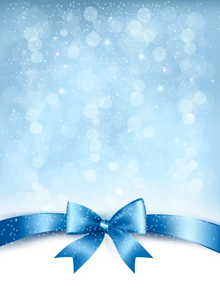 Blue elegant holiday background with gift bow and ribbon. Vector — Stock Vector