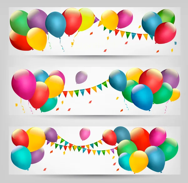 Semester banderoller med färgglada ballonger. Vektor. — Stock vektor