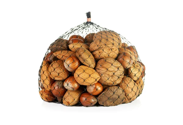 Smíšený ořechy v síti — Stock fotografie
