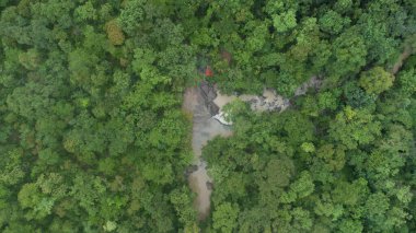 Tropikal bir ormanın ortasında hava fotoğrafı, akarsular ve şelaleler..