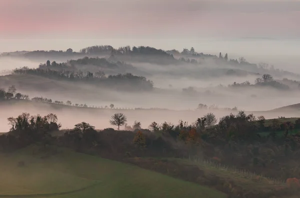 Mystic Foggy Morning Jesienią Chorwacja — Zdjęcie stockowe