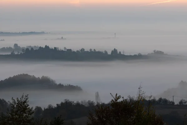 Mystischer Nebliger Morgen Herbst Kroatien — Stockfoto