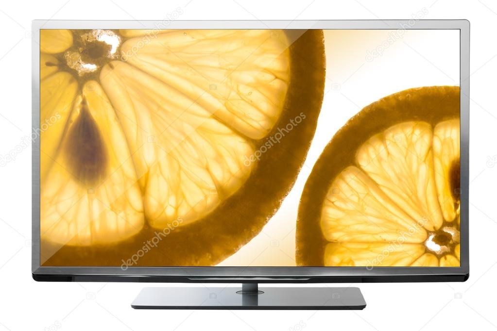 Tv with fruit on screen