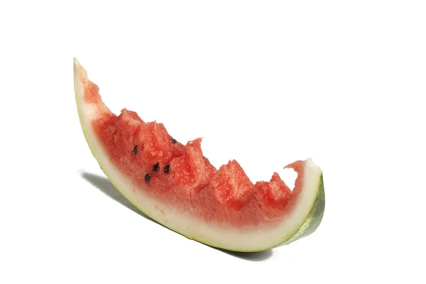 Slice of watermelon with bites, saved with clipping path — Stock Photo, Image