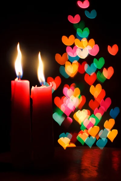 St Valentine's day greeting card with candle and hearts — Stock Photo, Image