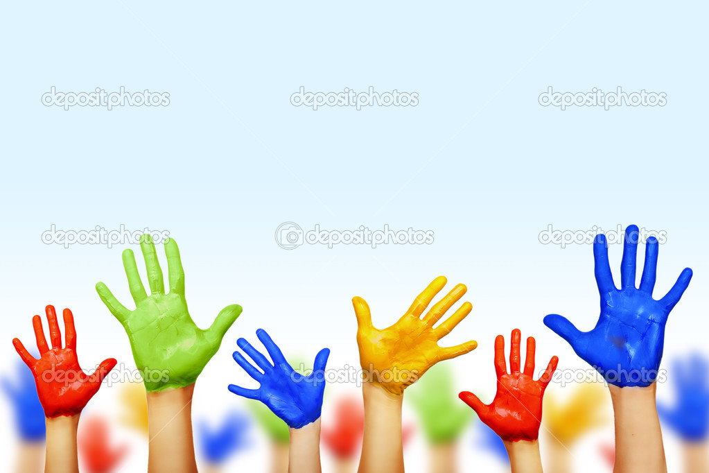 Colourful hands isolated on white