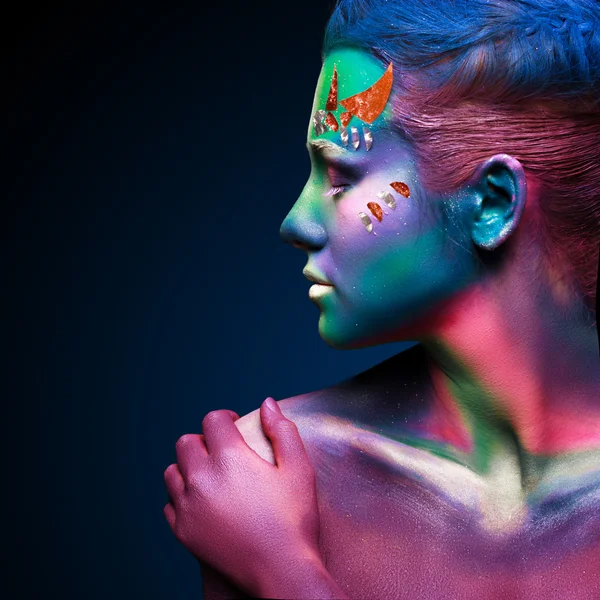 Portrait of beautiful woman with body art. underwater concept — Stock Photo, Image