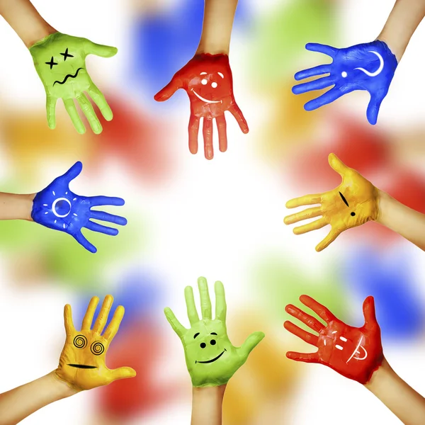 Mâini de diferite culori. diversitate culturală și etnică — Fotografie, imagine de stoc