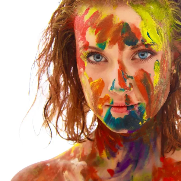 Lány portréja beszennyeződhet a festék — Stock Fotó