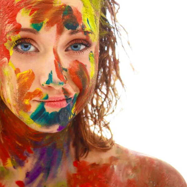 Portrait of girl soiled in paint — Stock Photo, Image