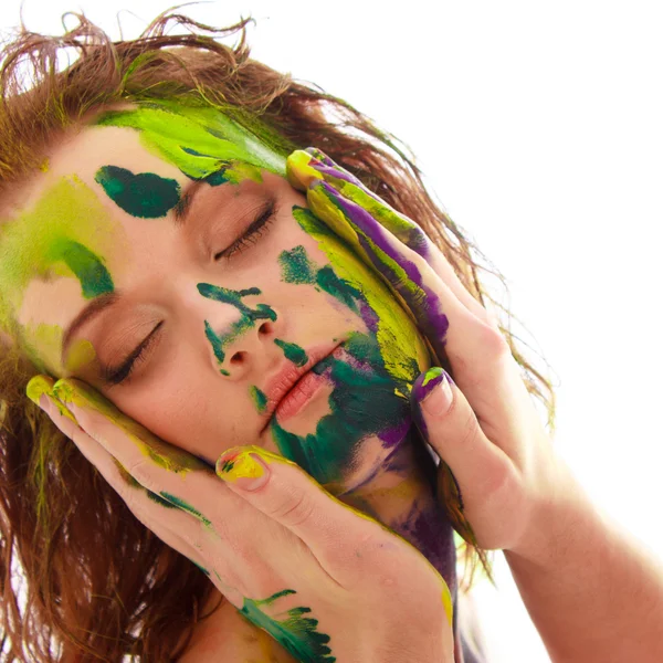 Portrait de fille souillé dans la peinture — Photo