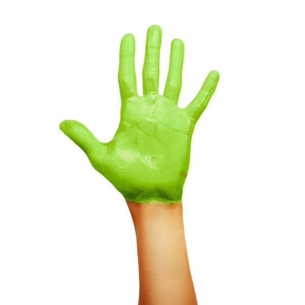 Hand i grön färg — Stockfoto