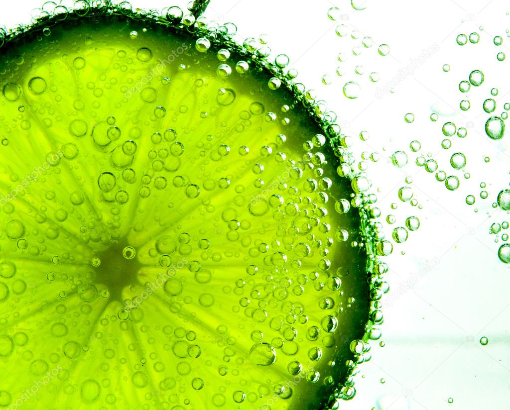 Lime Slice in Clear Fizzy Water Bubble
