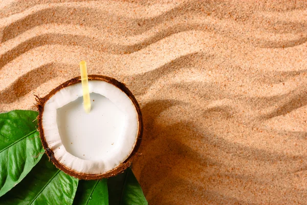 Kokosnuss am Sandstrand — Stockfoto