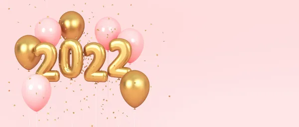 Nyår gyllene och rosa ballonger med kopieringsutrymme. 3d-konvertering Royaltyfria Stockfoton