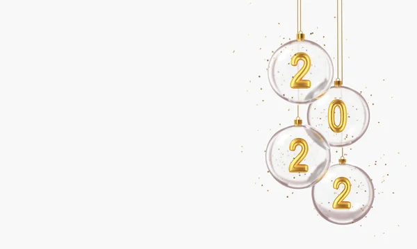 Golden metal numbers in glass balls on white background. Christmas decoration. 3d rendering — Stock Photo, Image