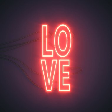 Koyu mor arka planda neon ışığa bayılırım. 3d oluşturma.
