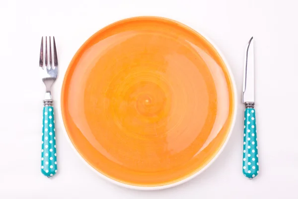 Prázdný talíř, vidlička a nůž — Stock fotografie
