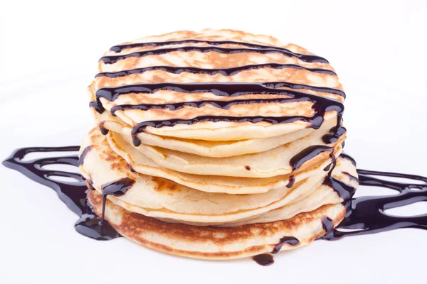 Stack of pancakes with chocolate — Stock Photo, Image