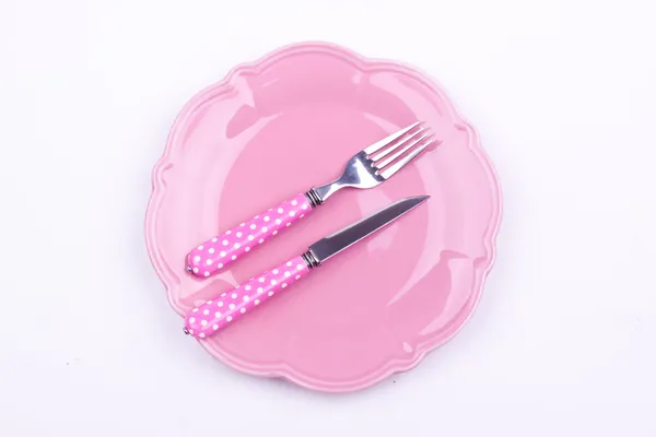 Prázdný talíř a vidličku, nůž — Stock fotografie