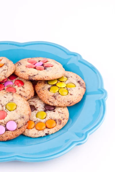 Face on chocolate chip cookies — Stock Photo, Image