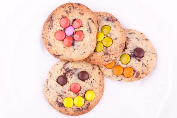 Face on chocolate chip cookies — Stock Photo, Image