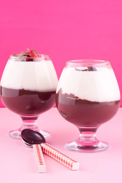 Chocolate and vanilla pudding — Stock Photo, Image