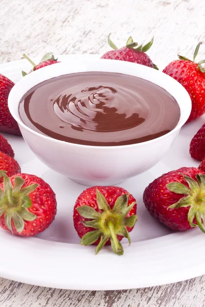 Chocolate fondue and strawberry — Stock Photo, Image