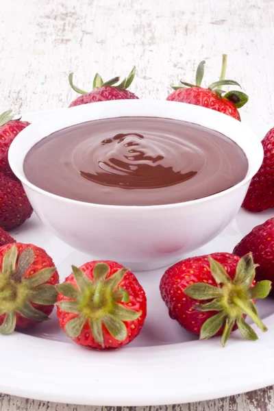 Chocolate fondue and strawberry — Stock Photo, Image