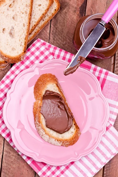 Crema al cioccolato e pane — Foto Stock