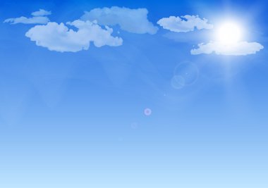 Mavi gökyüzü, güneşin ve bulutların gerçekçi vektör