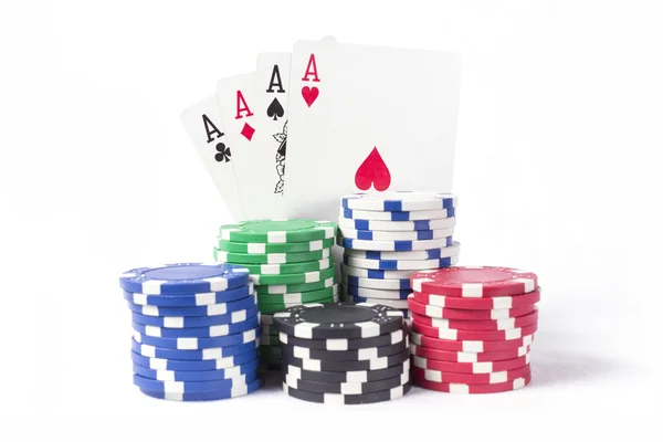 4 aces and poker chips — Stock Photo, Image