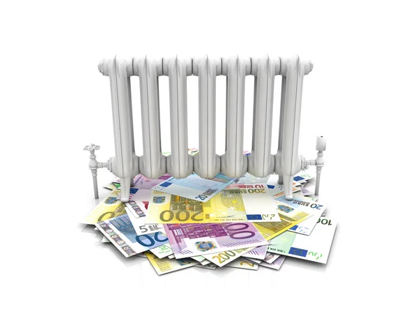 Radiator on euro bills — Stock Photo, Image