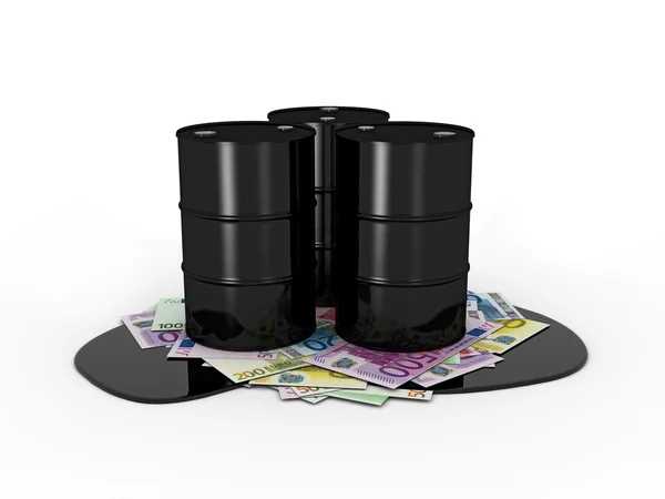 Нефтяные баррели на евронотах — стоковое фото