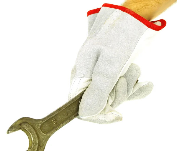 Hand holding spanner — Stock Photo, Image