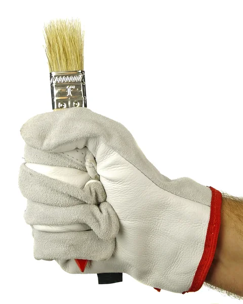 Praca ręka z malowania pędzlem — Zdjęcie stockowe