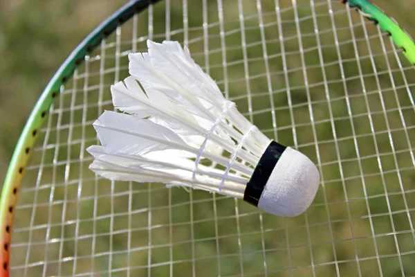 Badminton bollar på racket — Stockfoto