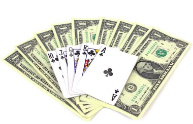 dolar ve beyaz arka plan üzerinde zar