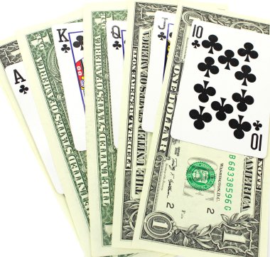 Dolar ve iskambil kartları.