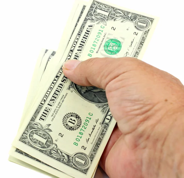 Dollars and dice on white background — Stock Photo, Image