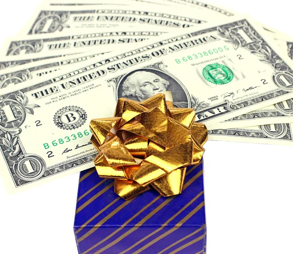 Gift with dollars — Stock Photo, Image