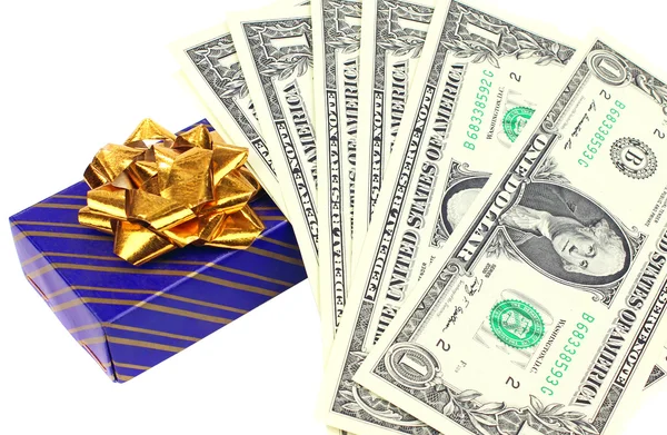 Gift with dollars — Stock Photo, Image