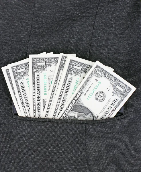 Money in the pocket of business suit — Stock Photo, Image