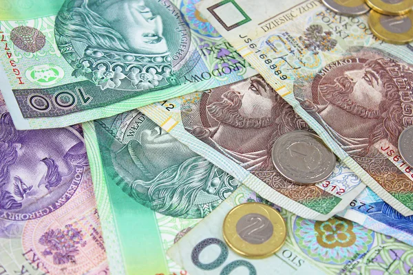 Polnischer Zloty pln - Banknoten und Münzen — Stockfoto