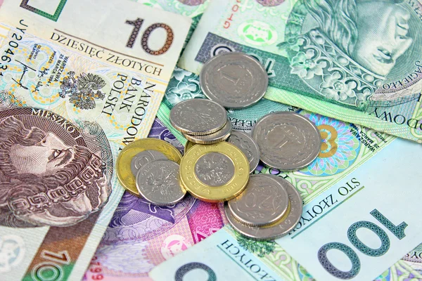 Zloty polaco moneda PLN - billetes y monedas —  Fotos de Stock